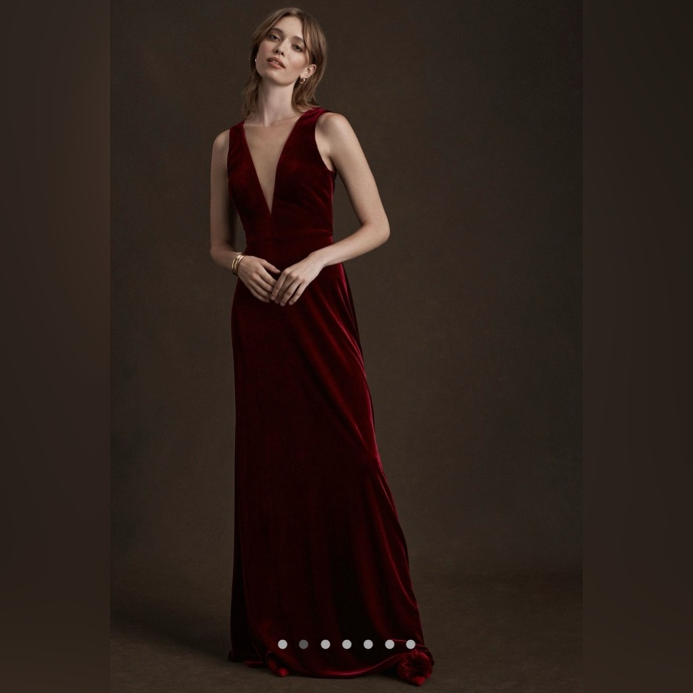 Jenny Yoo Logan Deep V Velvet column dress dark berry